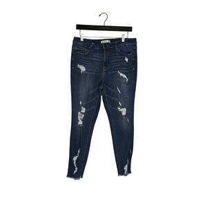 Mudd 15 Skinny Distressed Jeans Dark Wash Ripped Raw Hem Juniors Size 15